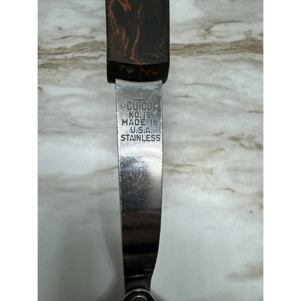 Vintage Cutco Slotted Cooking/Serving Spoon Brown Swirl Handle No.13 Made in USA